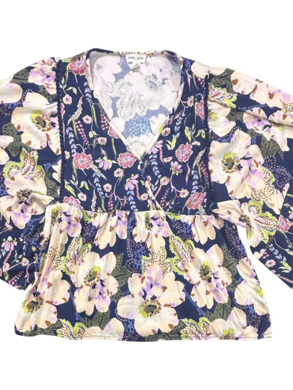 Tribal Jeans Floral Peplum Blouse ~ Medium
